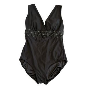 Great Lengths Women's Plus 16 Beach Resort Embroidered Floral One Piece Swimsuit